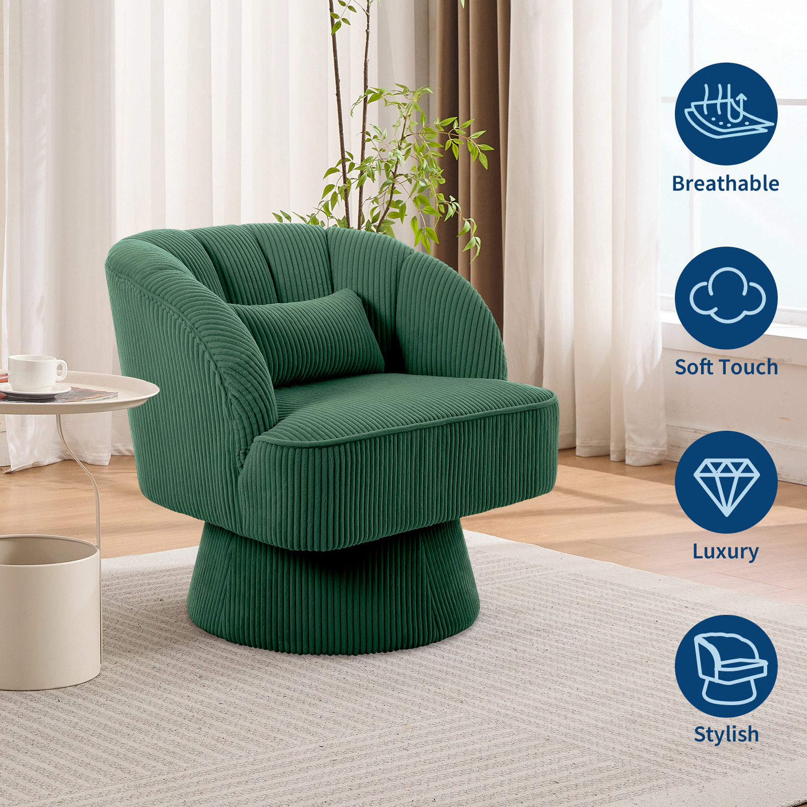 BebreezChic Beige Fleece 360 Swivel Barrel Accent Chair Round Upholstered Lounge Armchair for Living Room