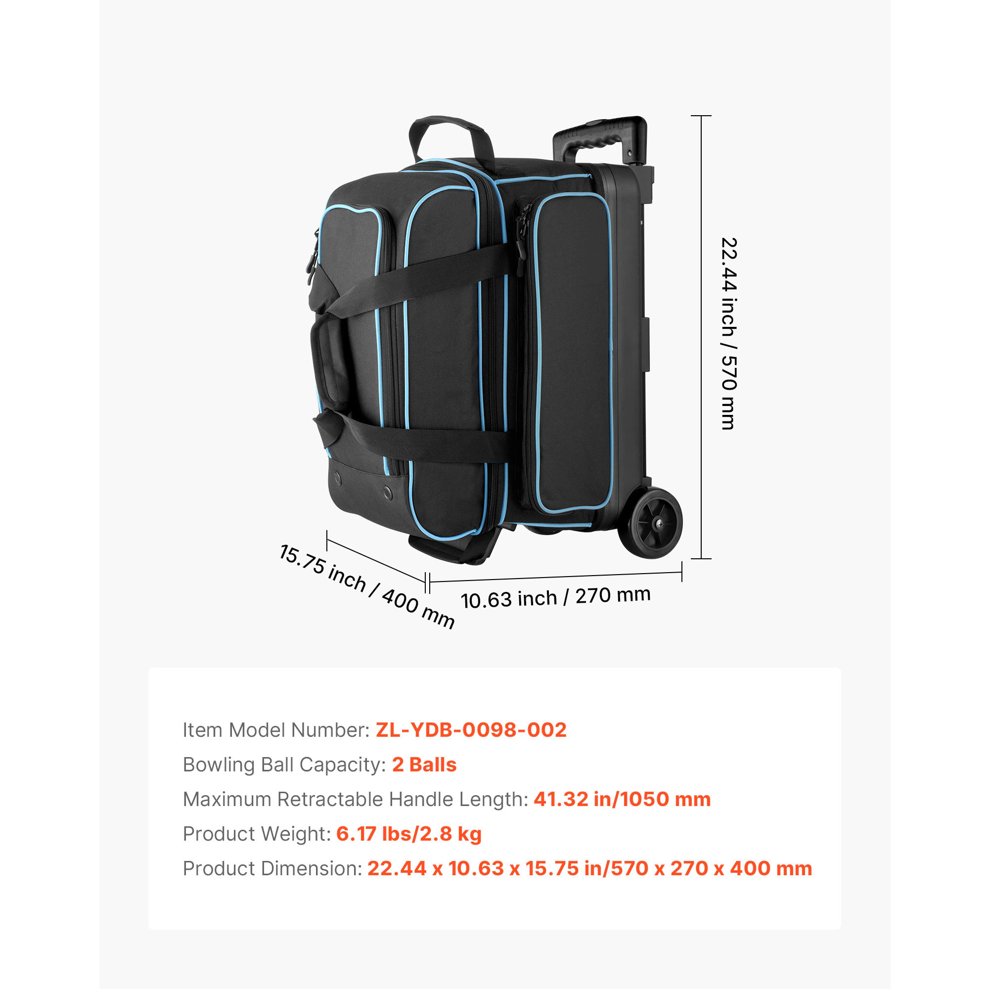 HONGGE Bowling Ball Bag, Roller Bag with Wheels
