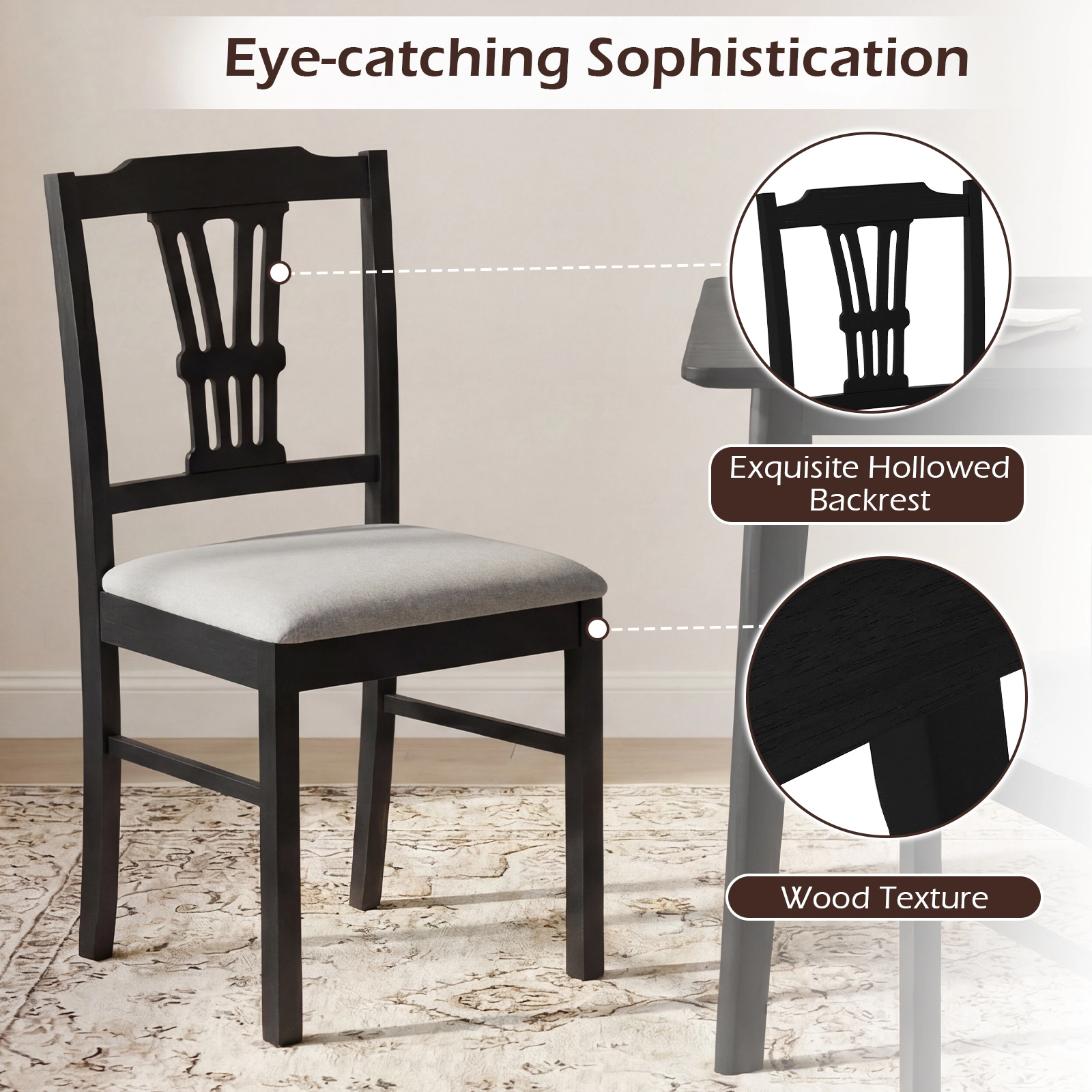 SUGIFT Upholstered Dining Chairs with Solid Rubber Wood Frame 330-Lb Capacity Brown + Beige/Black + Gray