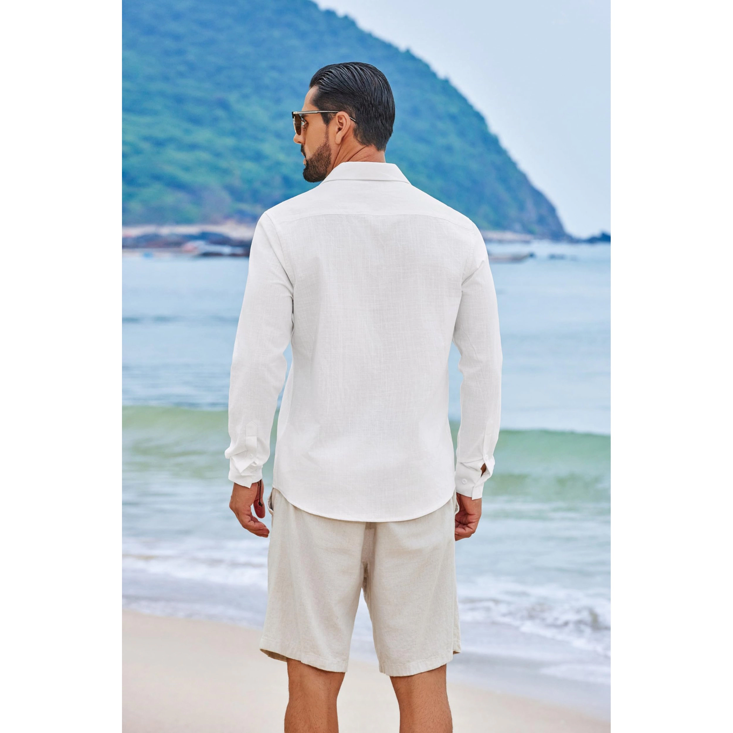 COOFANDY Men's Regular Fit 3/4 Sleeve Collar Neck Button Front Shirt