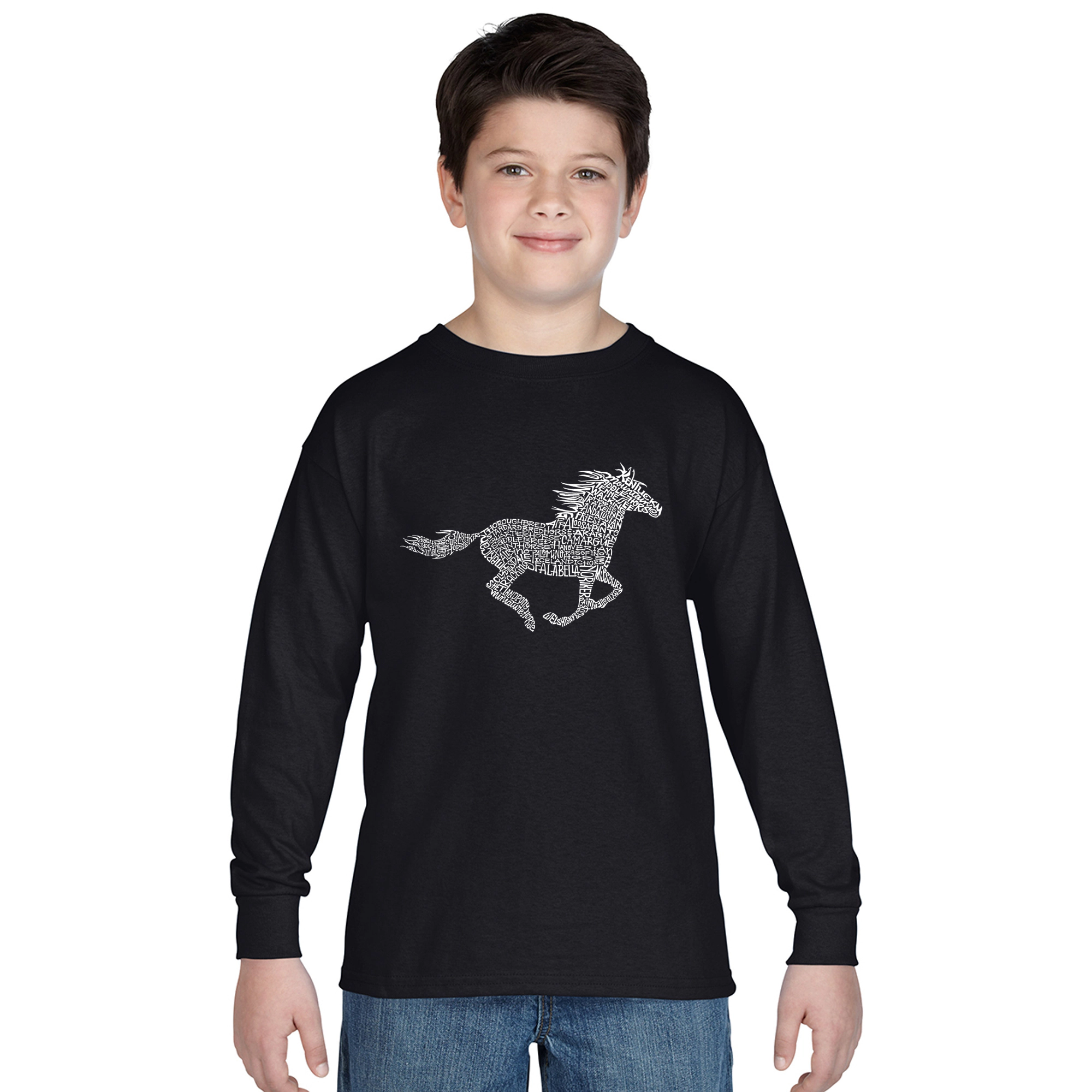LA Pop Art Boys Long Sleeve T-Shirt -  Horse Breeds
