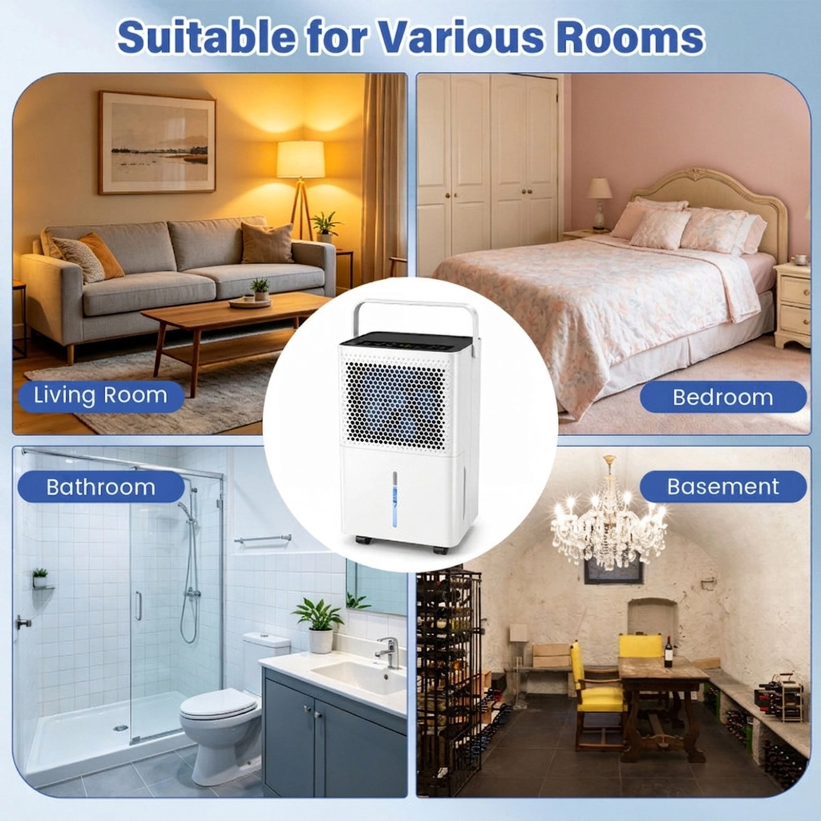 SUGIFT 2000 Sq.Ft 32-Pint Compressor Dehumidifier with Smart Humidity Control and Drain Hose White