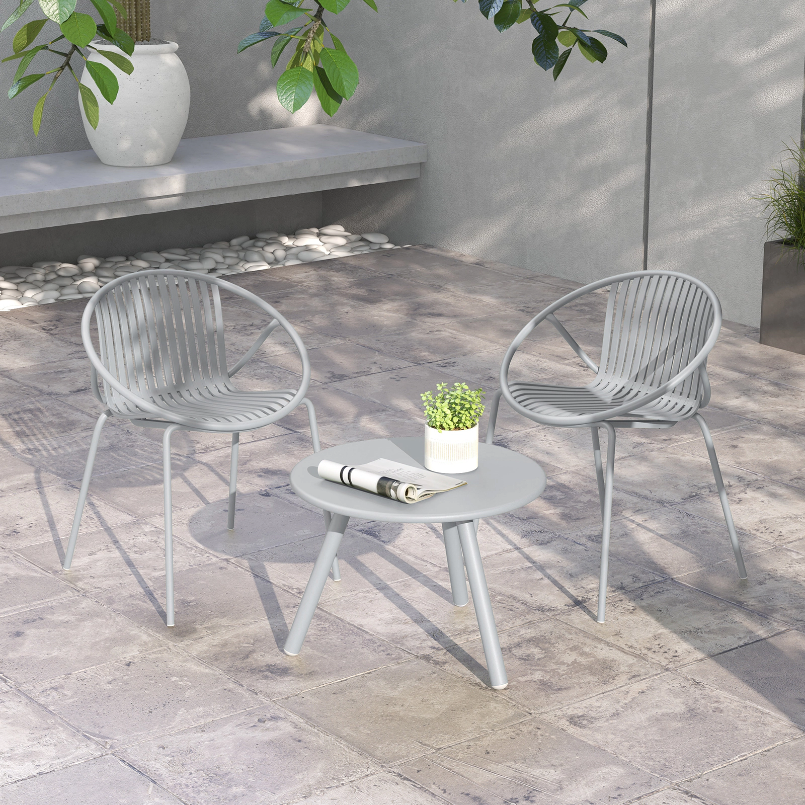 LJG All Weather PP Patio Conversation Set with Round Coffee Table and 2 Chairs