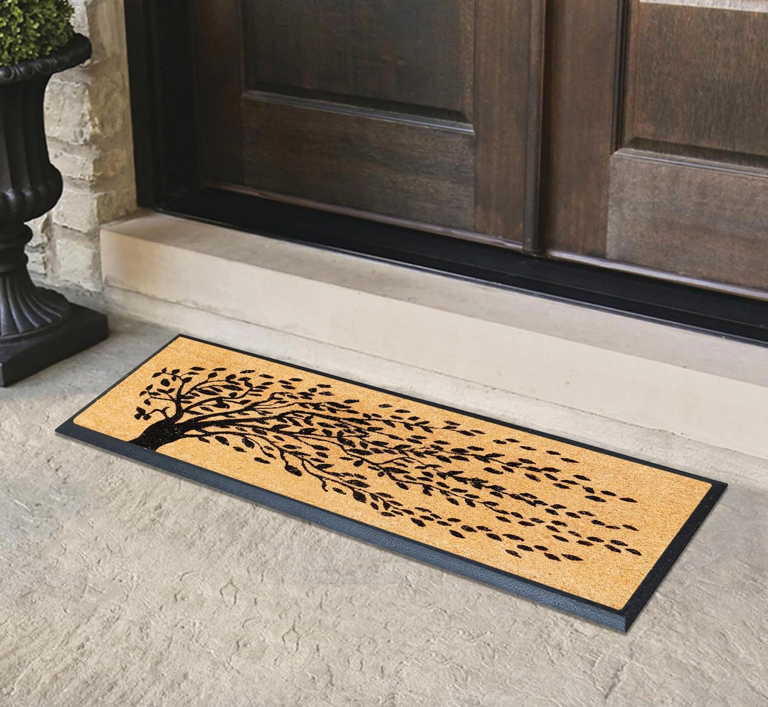 A1HC Coir and Rubber Door Mat 48x18 Inches Heavy Duty Durable Low-Profile Falling Leaves