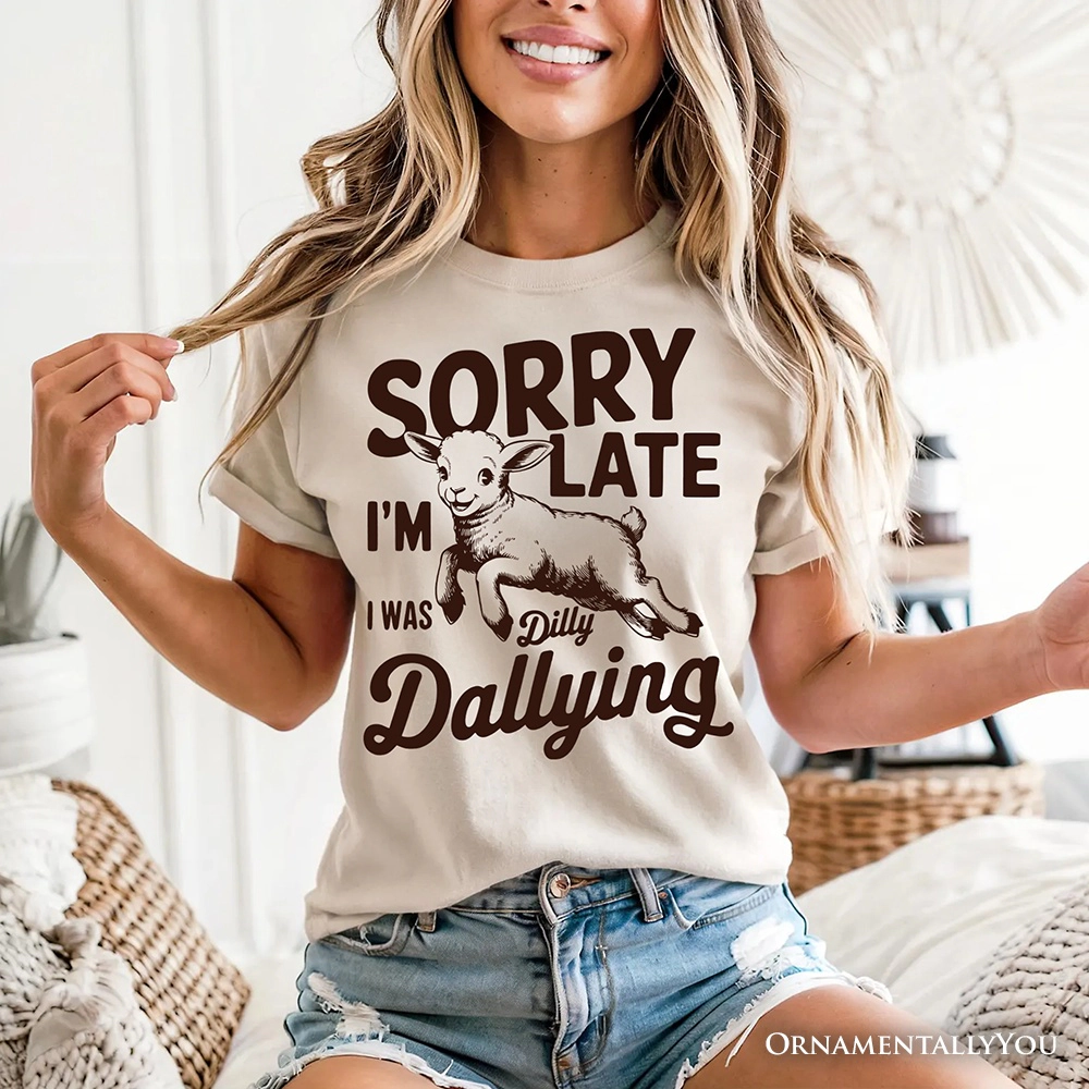 OrnamentallyYou Womens Sorry I'm Late Funny Lamb T-Shirt