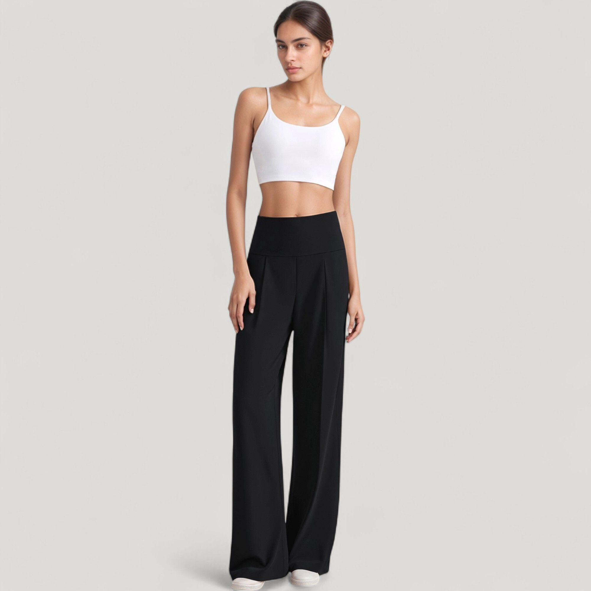 Anna-Kaci Women's High-Waist Wide-Leg Pants with Front Pleat Detail