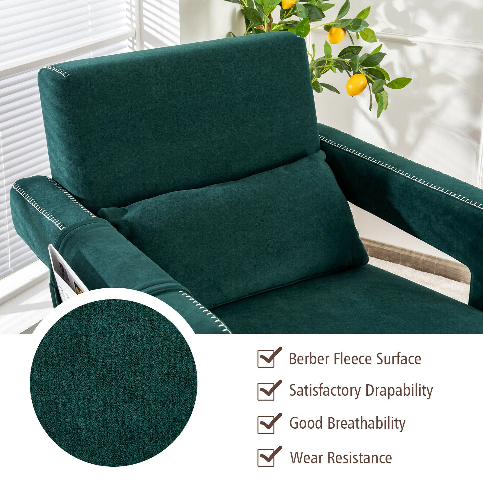 SUGIFT Green Berber Fleece Reading Chair with Matching Ottoman, 330 lb Capacity