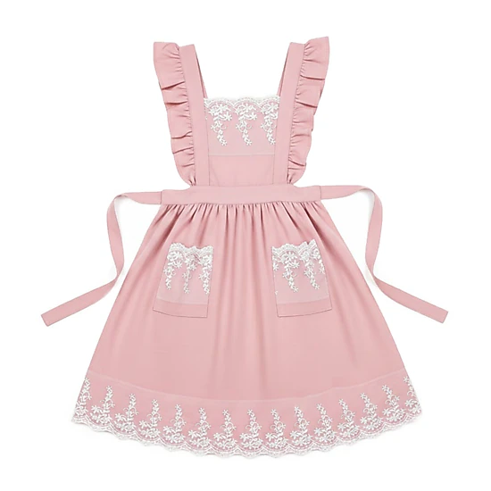 Alilang Unisex Lace Trim Ruffle Kitchen Apron with Embroidered Bib Detail Dual Front Pockets and Adjustable Waist Ties