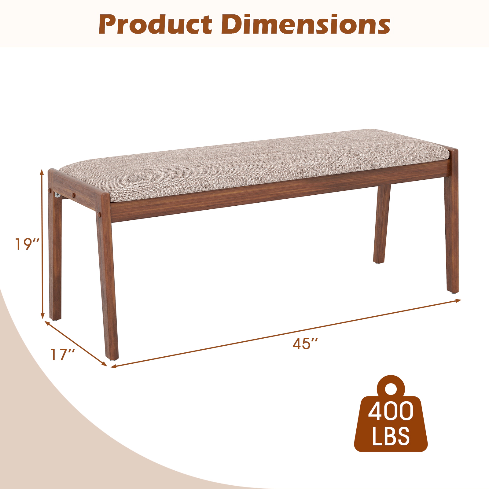 SlickBlue Unisex Upholstered Dining Bench, Rustic Wood Entryway Bench