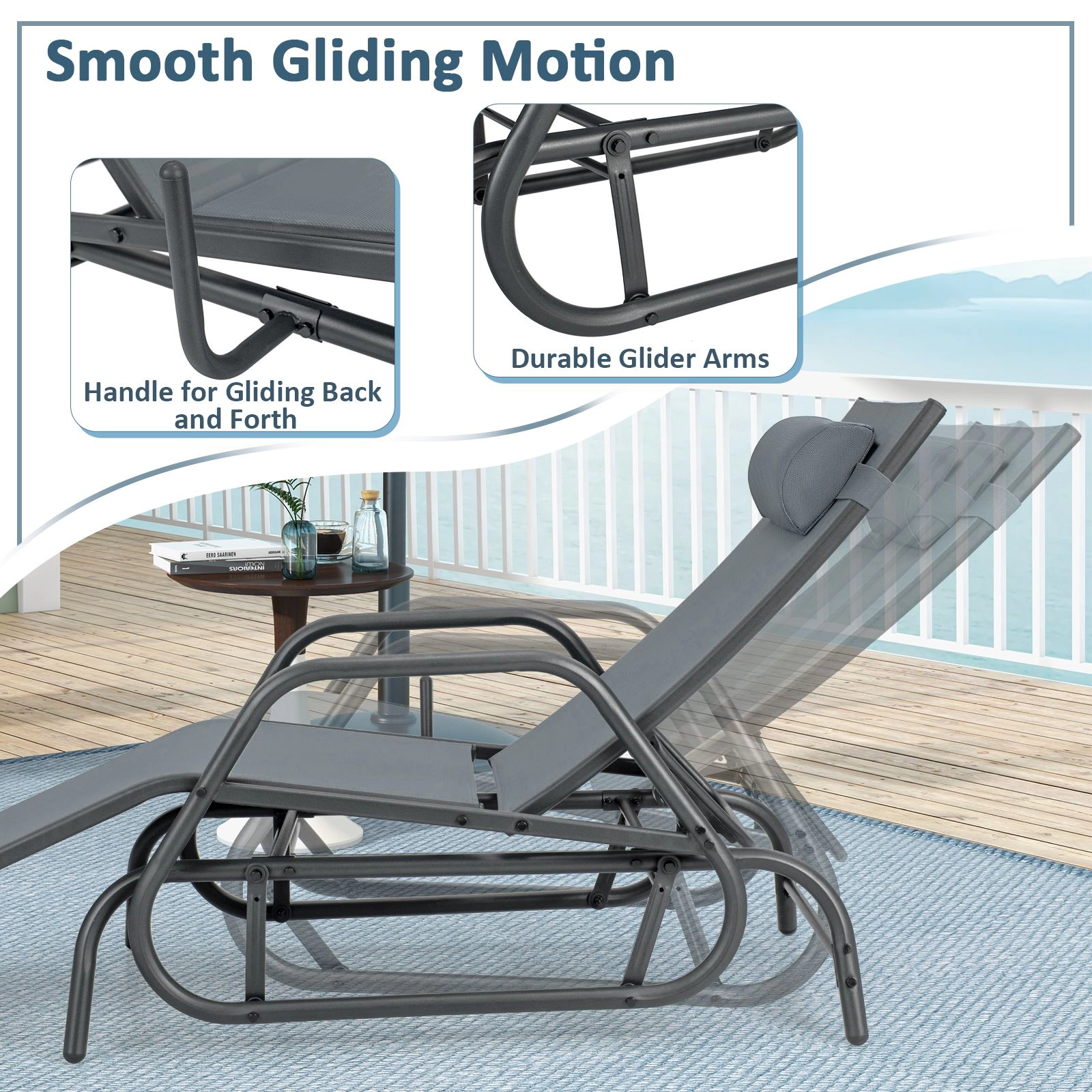 SlickBlue Outdoor Glider Recliner with 3-Position Adjustable Backrest