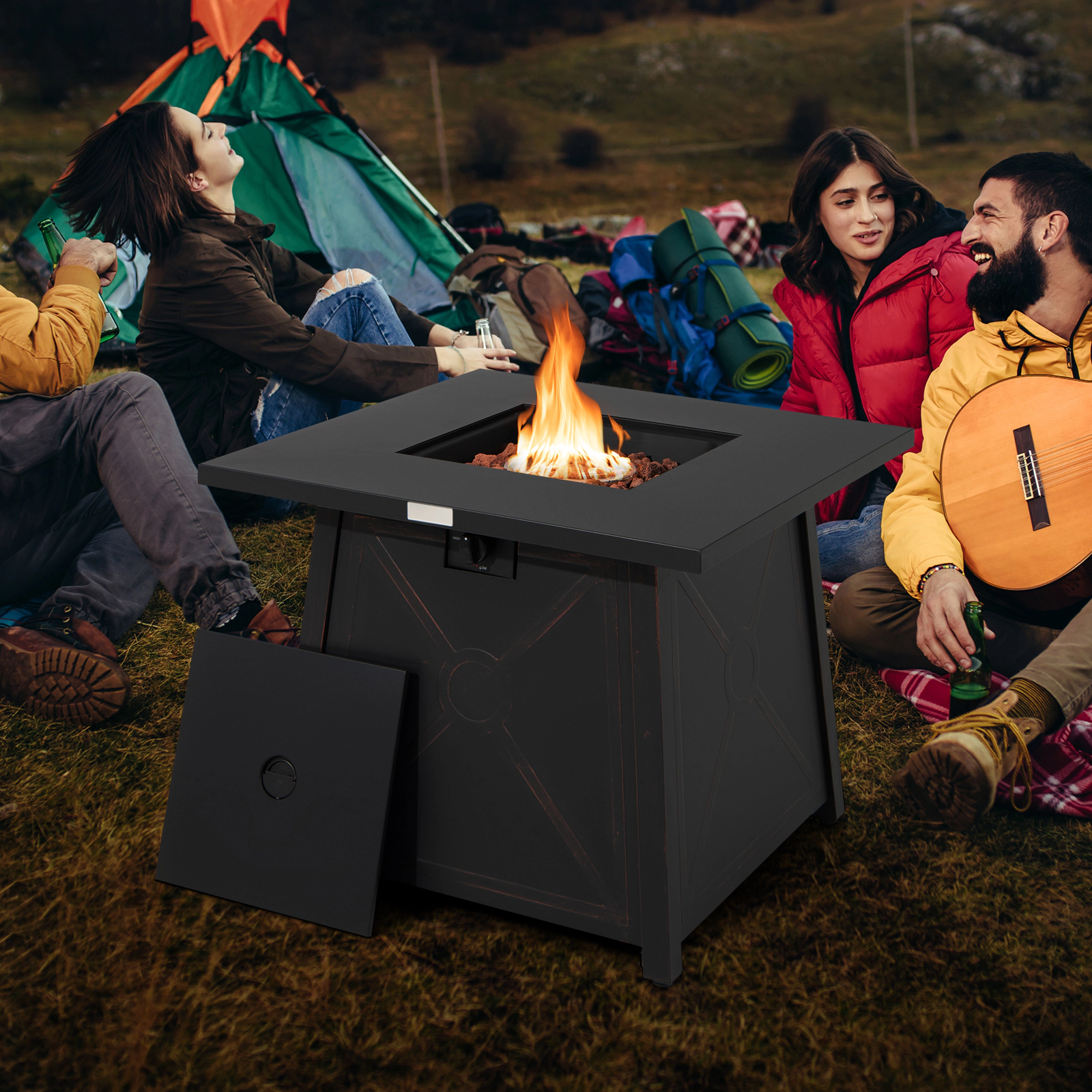 SUGIFT 30-Inch Square Propane Fire Pit Table, 50,000 BTU, Lava Rocks, PVC Cover