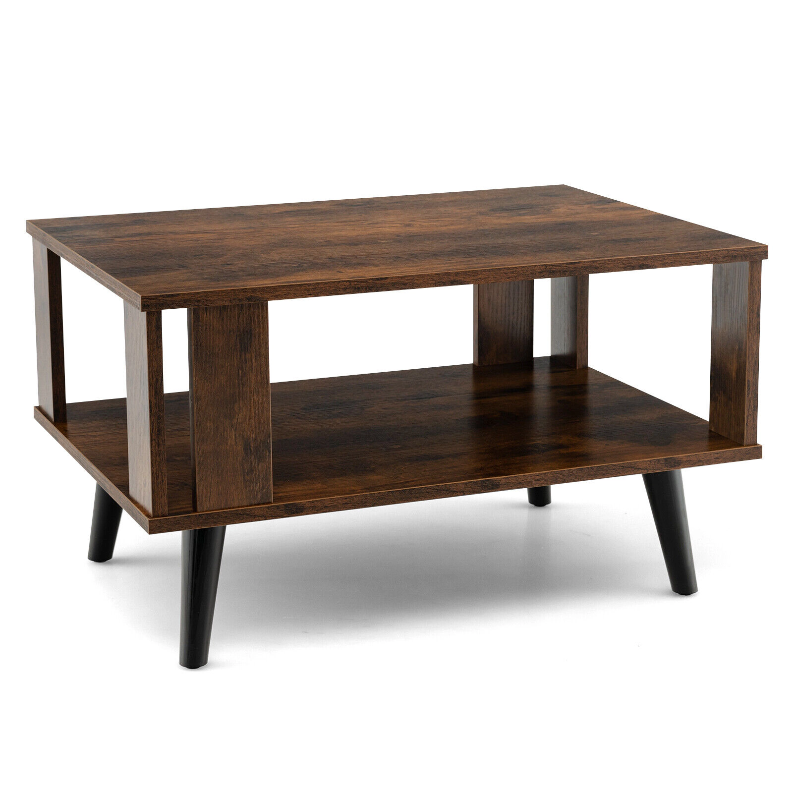 Hivvago Compact Retro Mid-Century Coffee Table with Storage Open Shelf