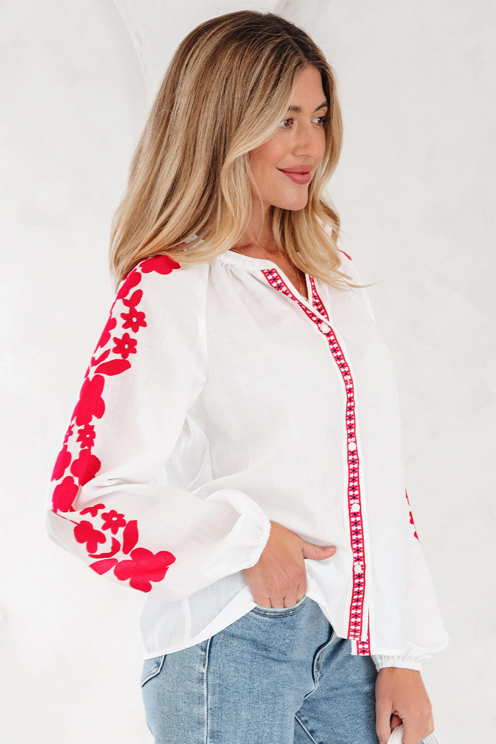 Threaded Pear Women's Karibella Sleeve Casual Shirt Long Top