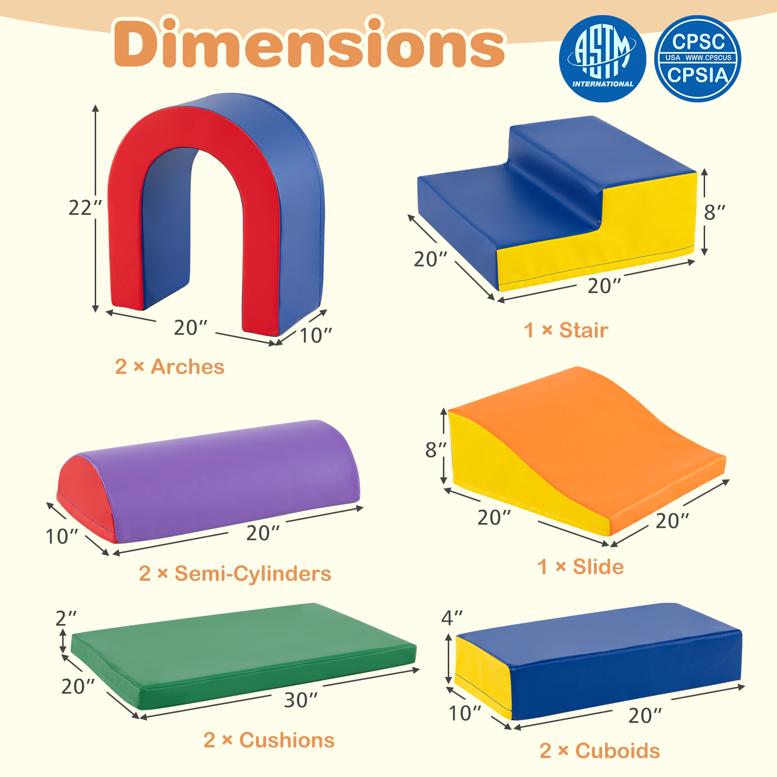 SUGIFT Toddler Multicolor 10-Piece Soft Foam Climber Block Play Set with Slide and Stair 22-in Arch H Ages 1+