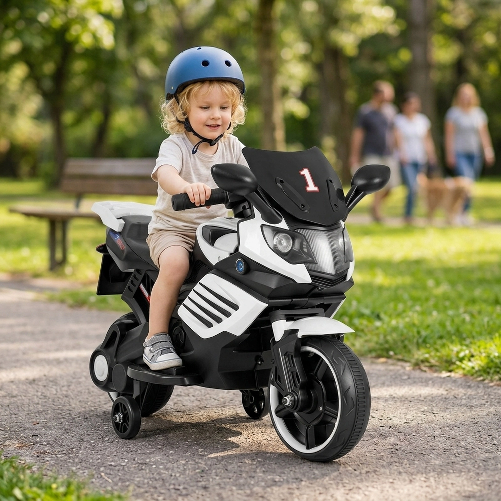 6V Kids Motorcycle Ride On Toy Detachable Training Wheels LED Headlights Music Panel and Rearview Mirror Ages 3+ White