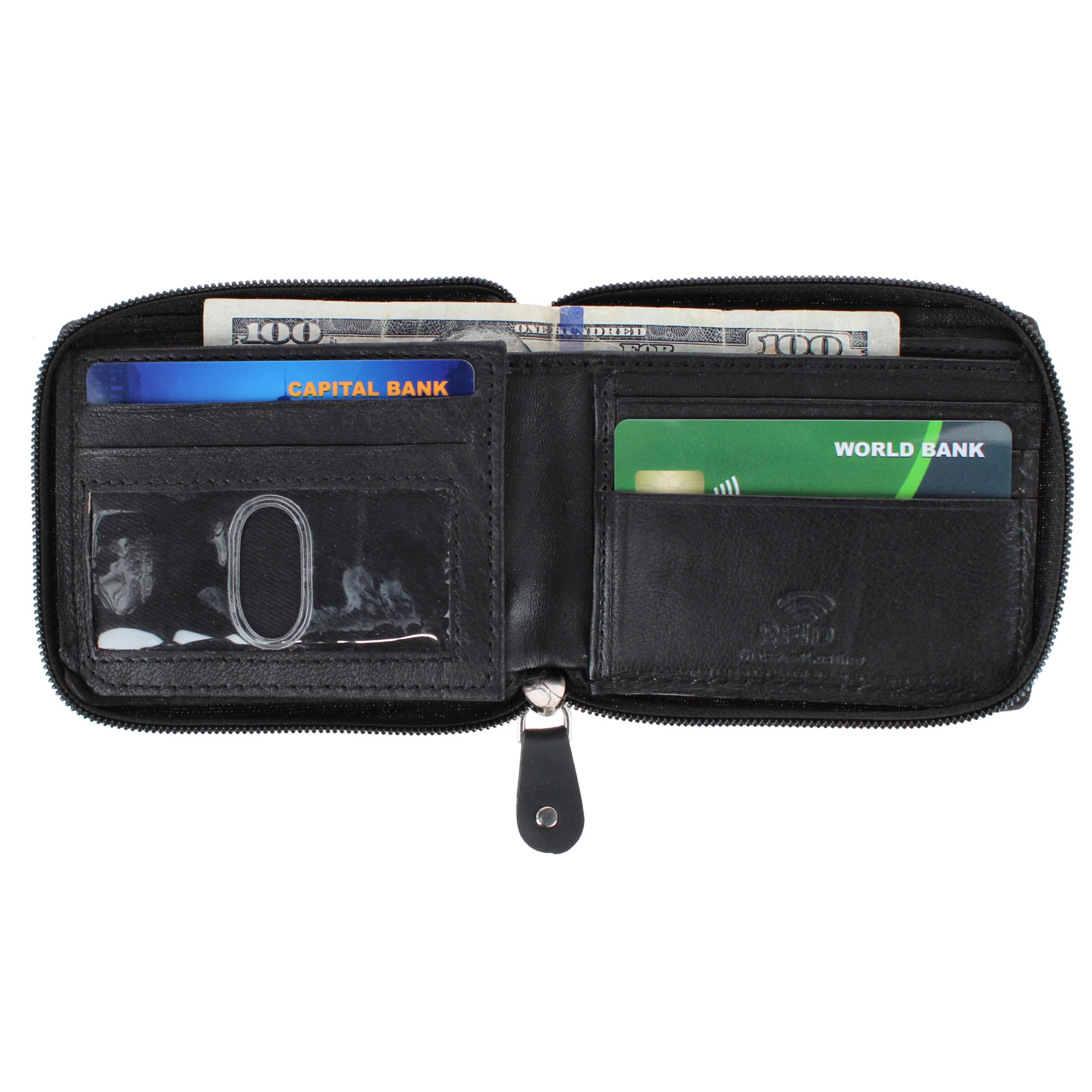CTM® Men's RFID Leather Zip Around Bifold Wallet by Swiss Marshall