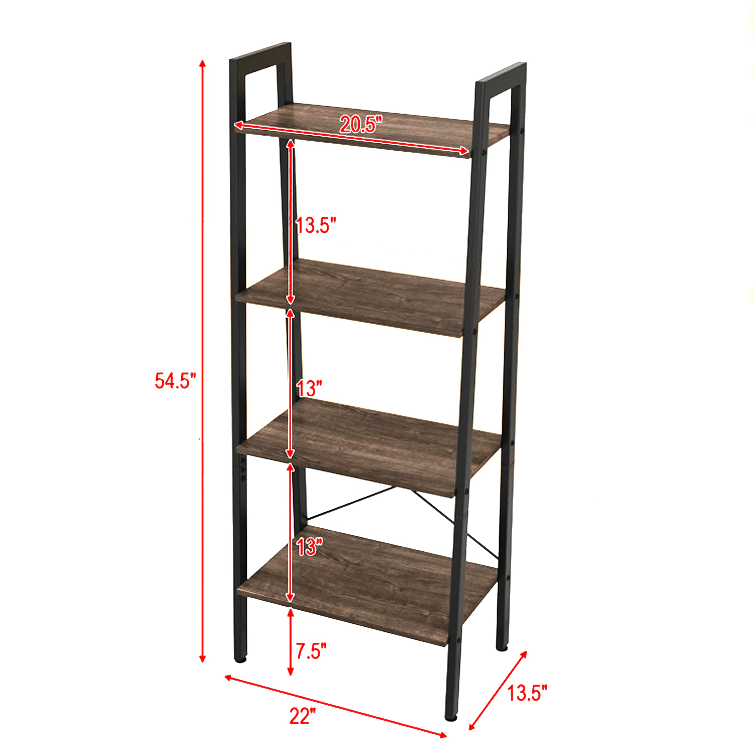 Hivvago 4-Layer Modern Bookshelf with Steel Frame and Adjustable Base