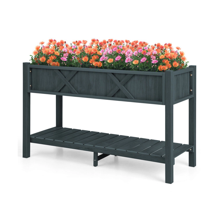 Hivvago Poly Wood Elevated Planter Box with Legs Storage Shelf Drainage Holes