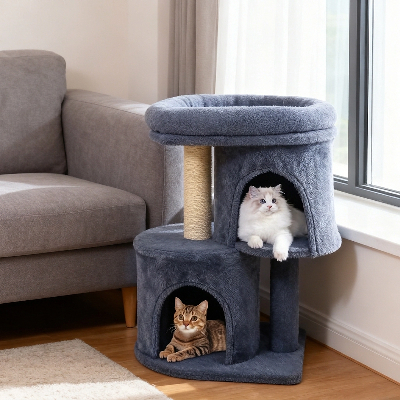 SUGIFT Dark Gray 26 in Cat Tower with 17.5 in Padded Perch and Dual Condos
