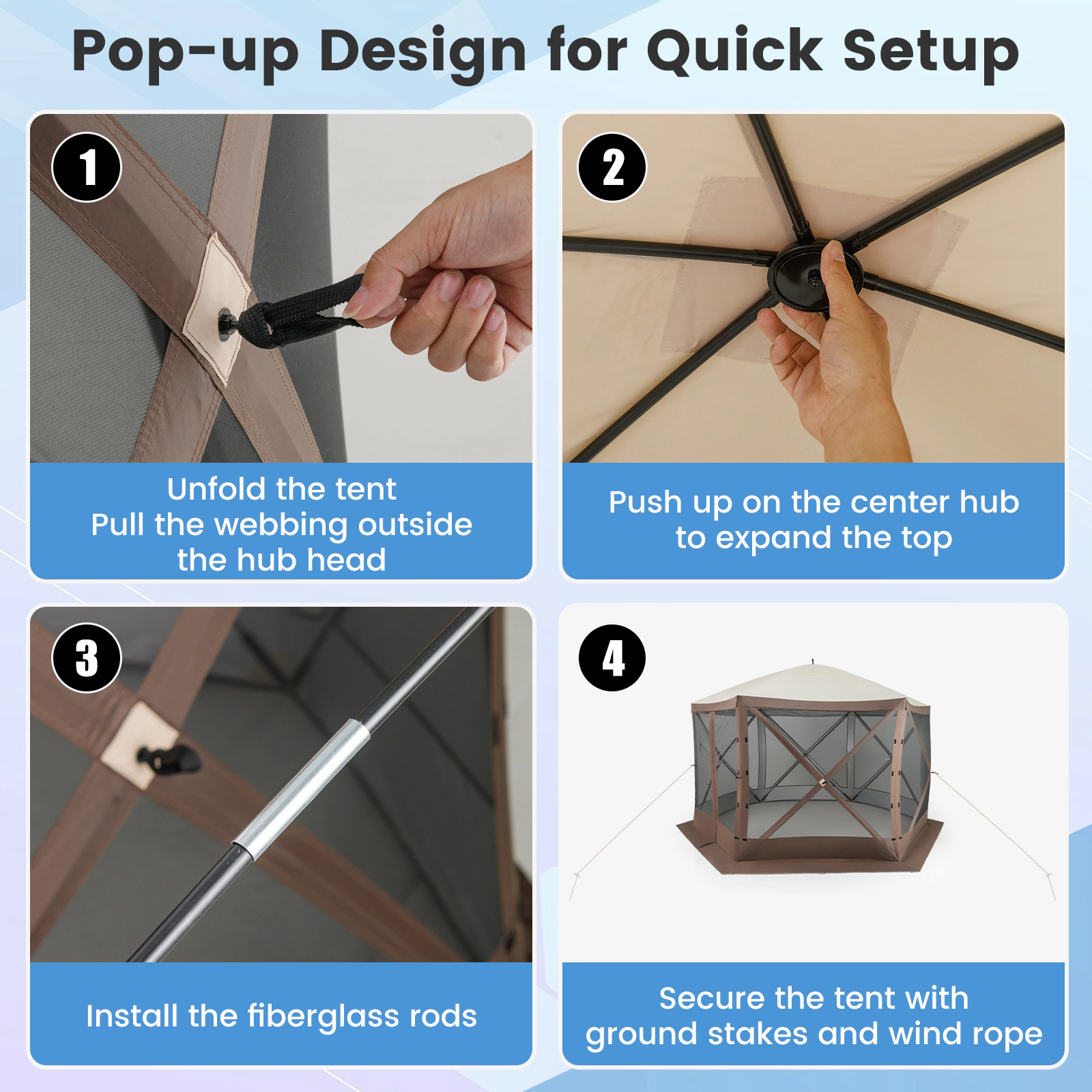 SUGIFT Pop-up Gazebo Coffee 6-Sided Screen House Hub Tent with Mesh Netting Walls