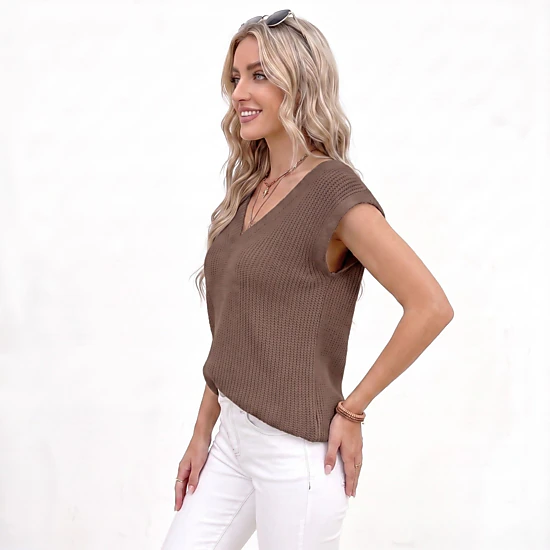Anna-Kaci Women's V Neck Sweater Vest Sleeveless Textured Knit Pullover Top