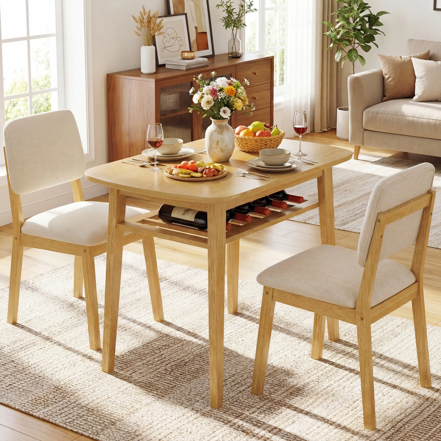 LJG 3-Piece Dining Table Set for 2 with Upholstered Chairs