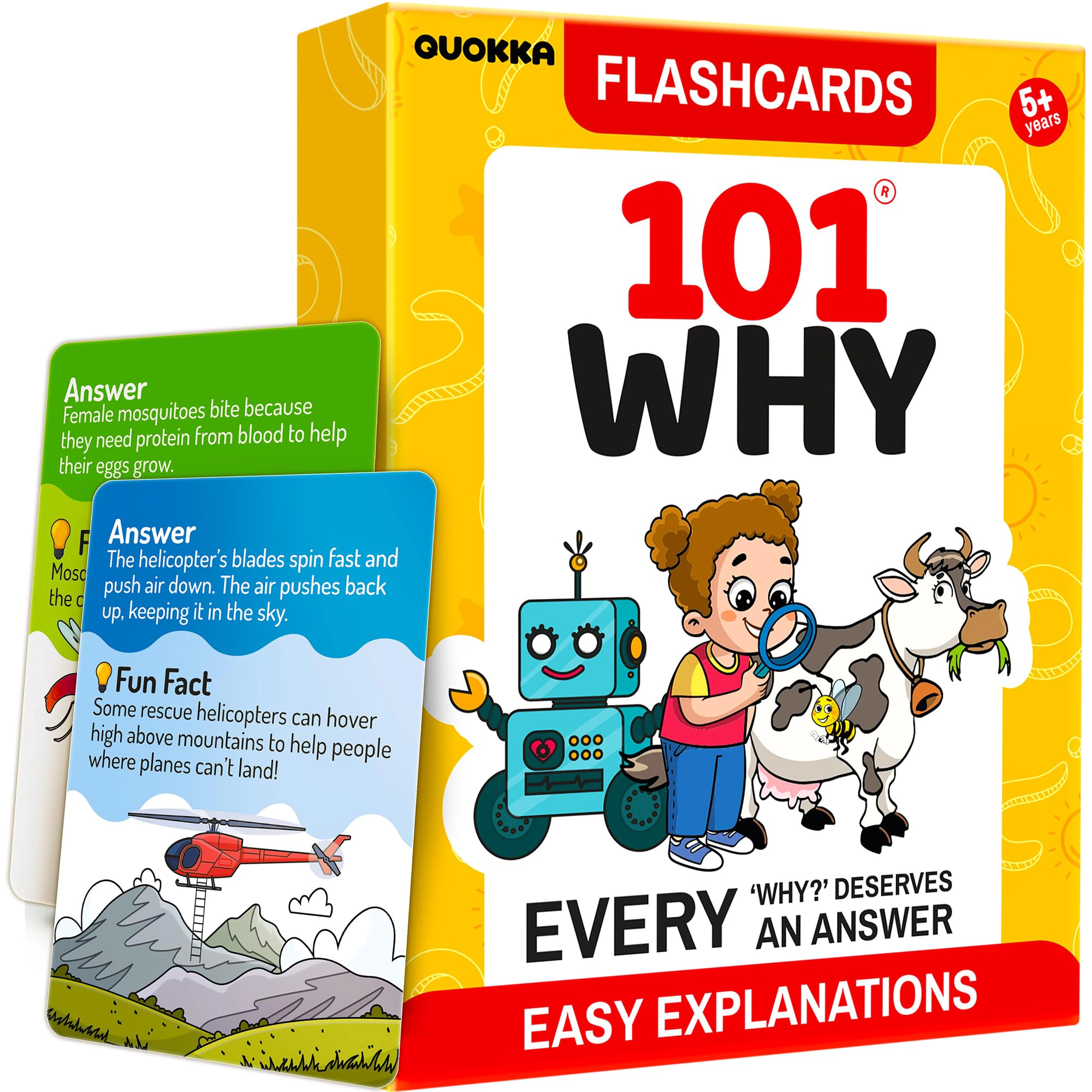 QUOKKA Why Questions Flash Cards for Kids Ages 4-7, 101 Question and Answer Cards on Science, Nature, Space and the Human Body