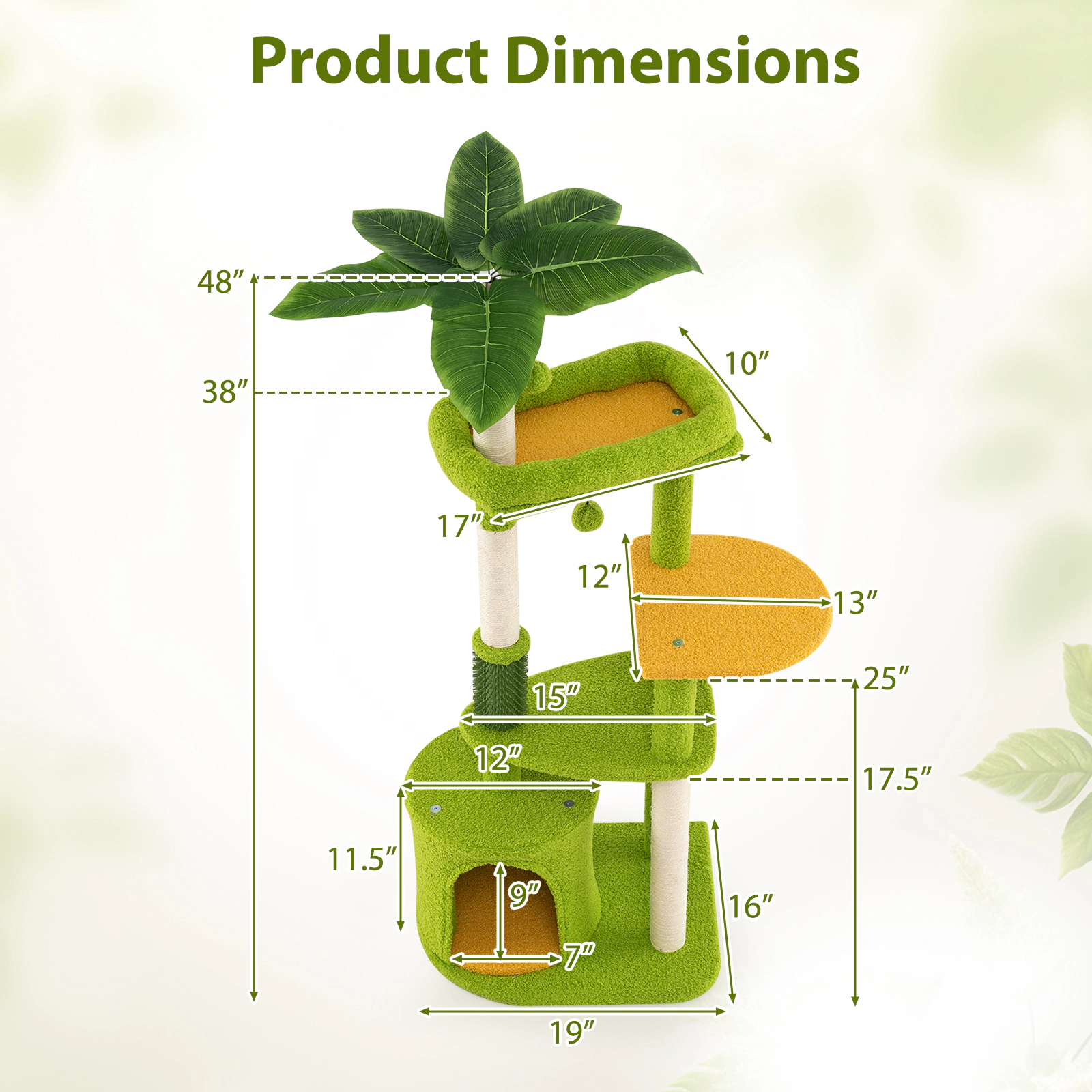 SUGIFT 48-in Multi-Level Cat Tree Tower with Condo, Perches and Scratching Posts 22-lb Capacity Green + Orange