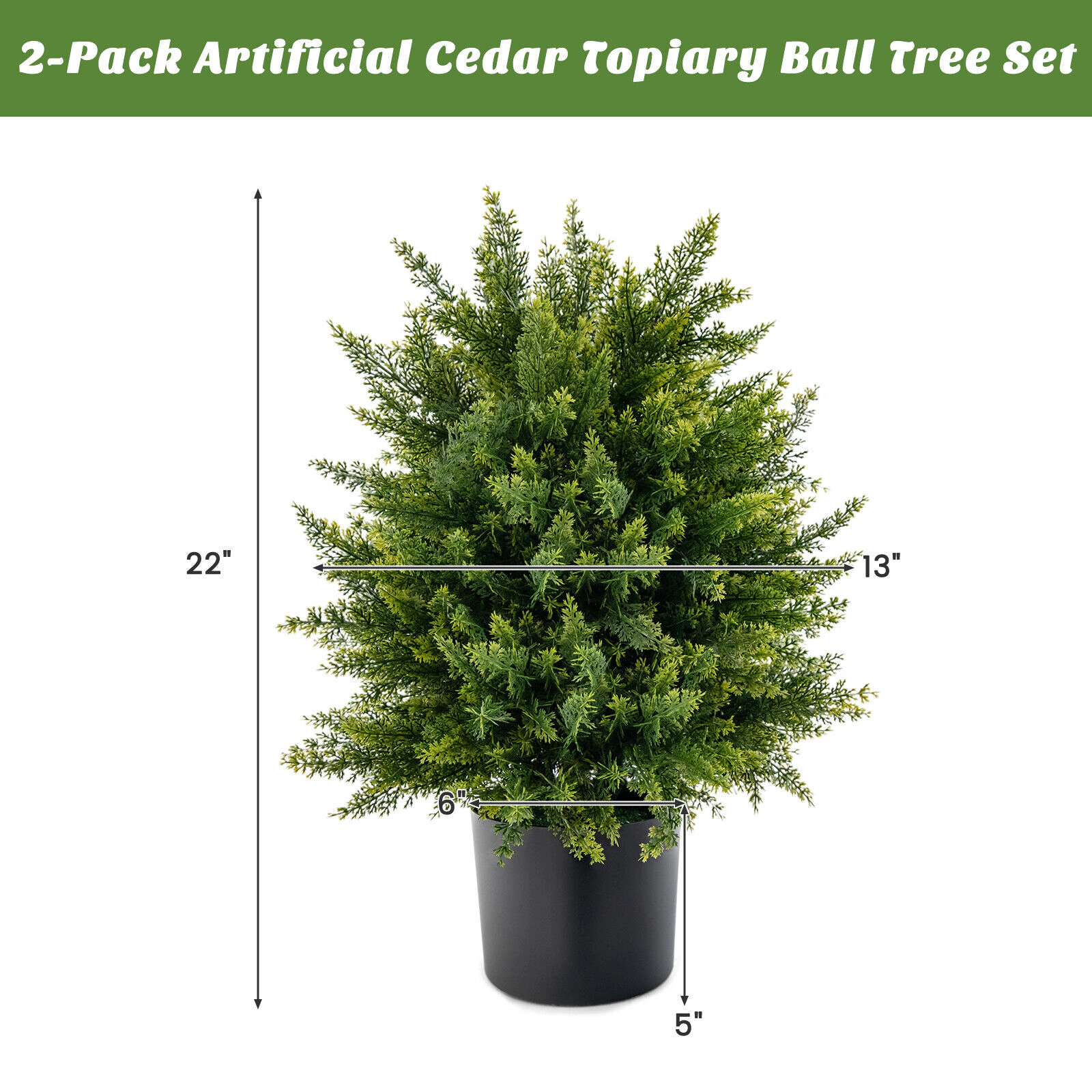 Slickblue 22 in Faux Cedar Topiary Trees Set of 2 for Porch Entryway Decor