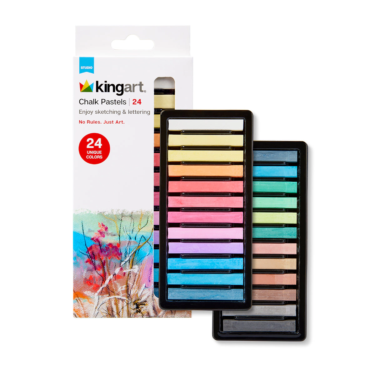 KINGART Square Chalk Pastels 24 pc, Multicolor