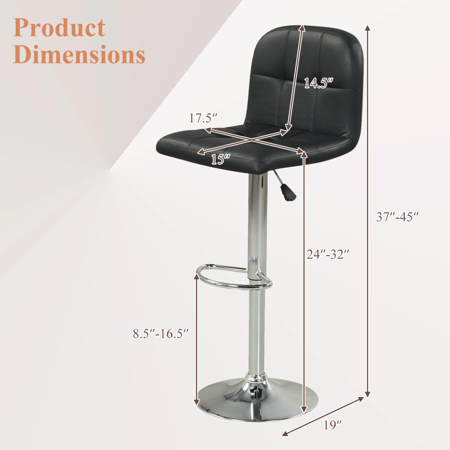 Glintex 2-Piece Adjustable Swivel Bar Stool Set with Heavy-Duty Metal Base