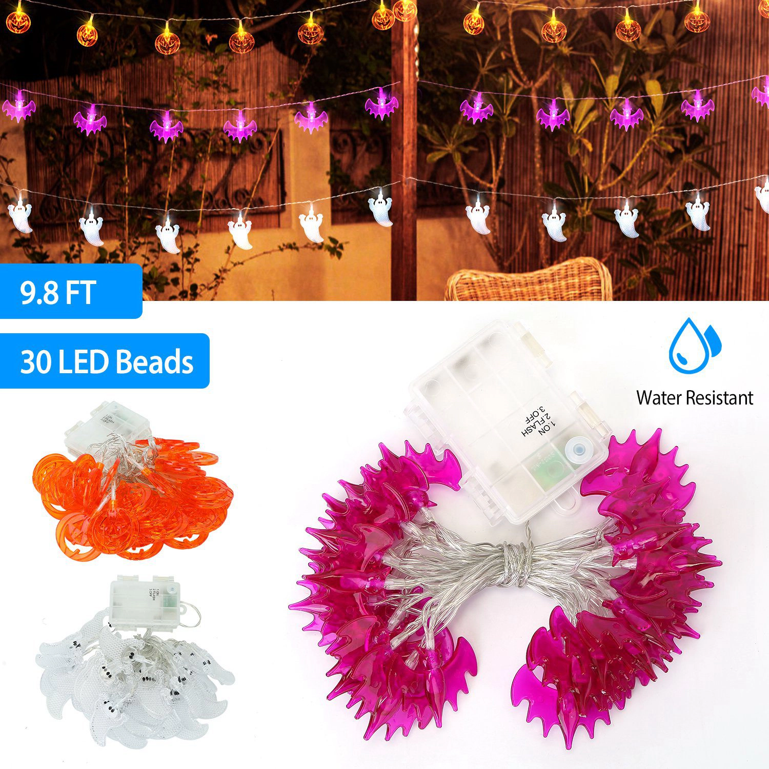 GBruno LED Ghost String Lights 30-Bulb 9.8ft