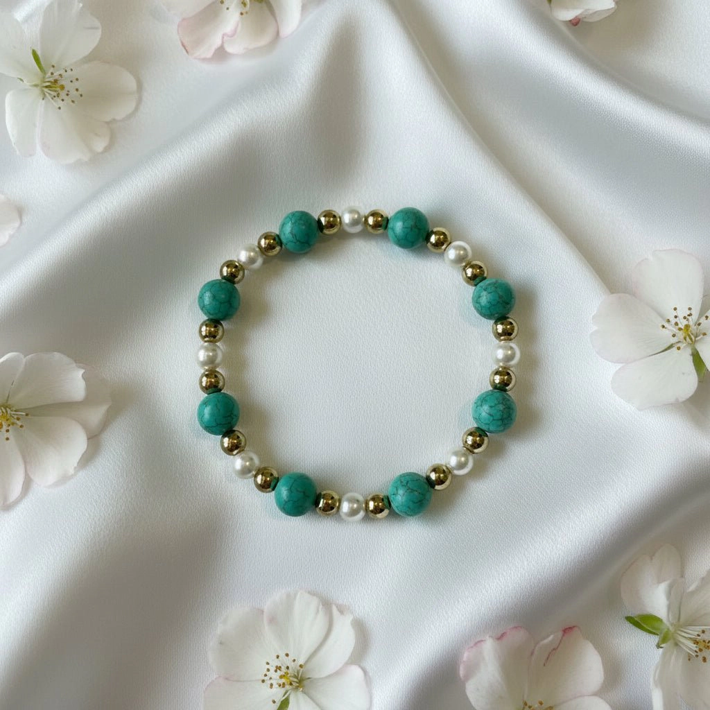 DressAtR Women's Round Turquoise Stretch Bracelet
