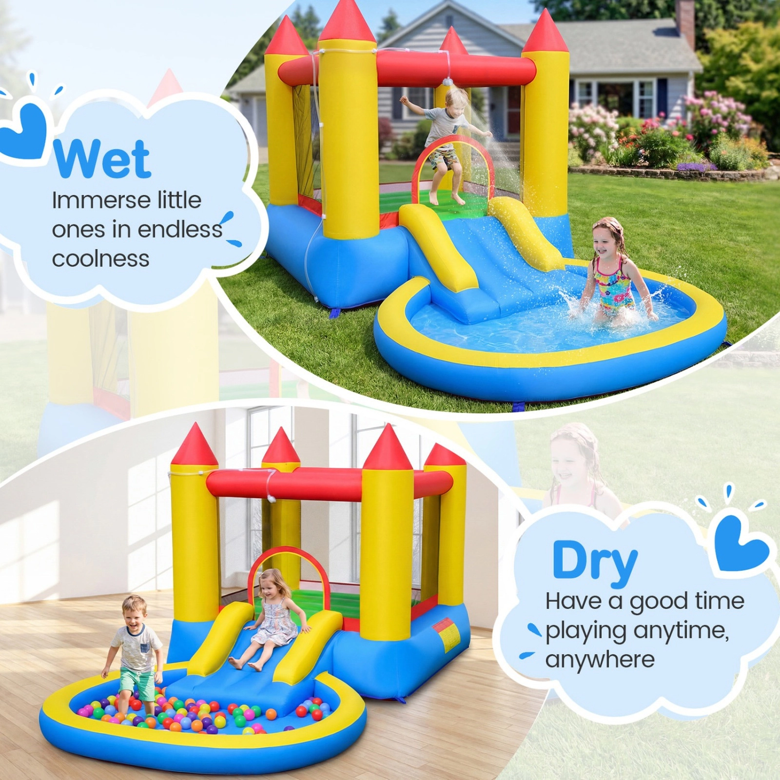 SUGIFT Water Slide Ball Pit and 370W Blower Included Kids Inflatable Bounce House