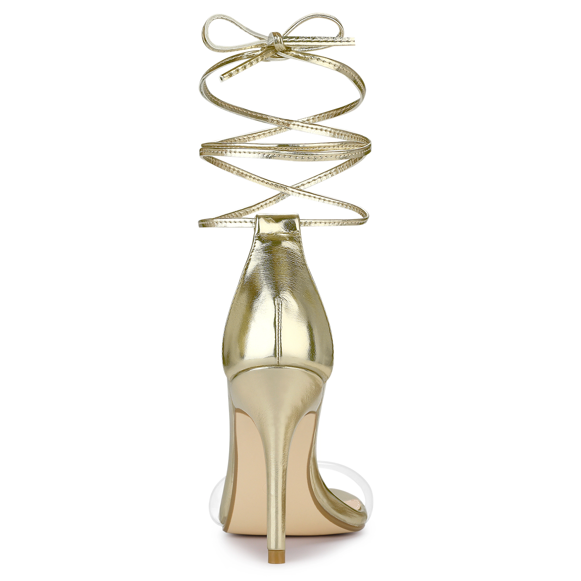 BLISSFUL STEP Women's Clear Strap Lace Up Stiletto Heel Open Toe Sandals