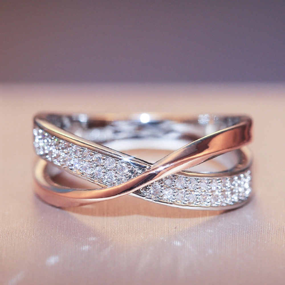 Cross Over Infinity Band Ring Paved Cubic Zirconia Women Wedding