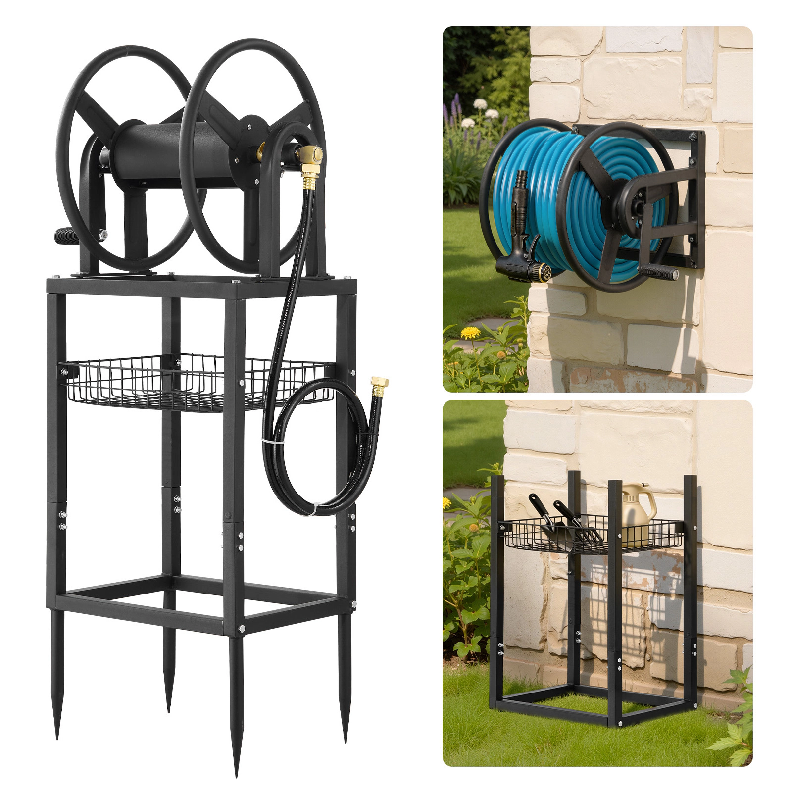 HONGGE Heavy-Duty Wall Mounted Garden Hose Reel Holds 5/8-inch Hose Outdoor Winder