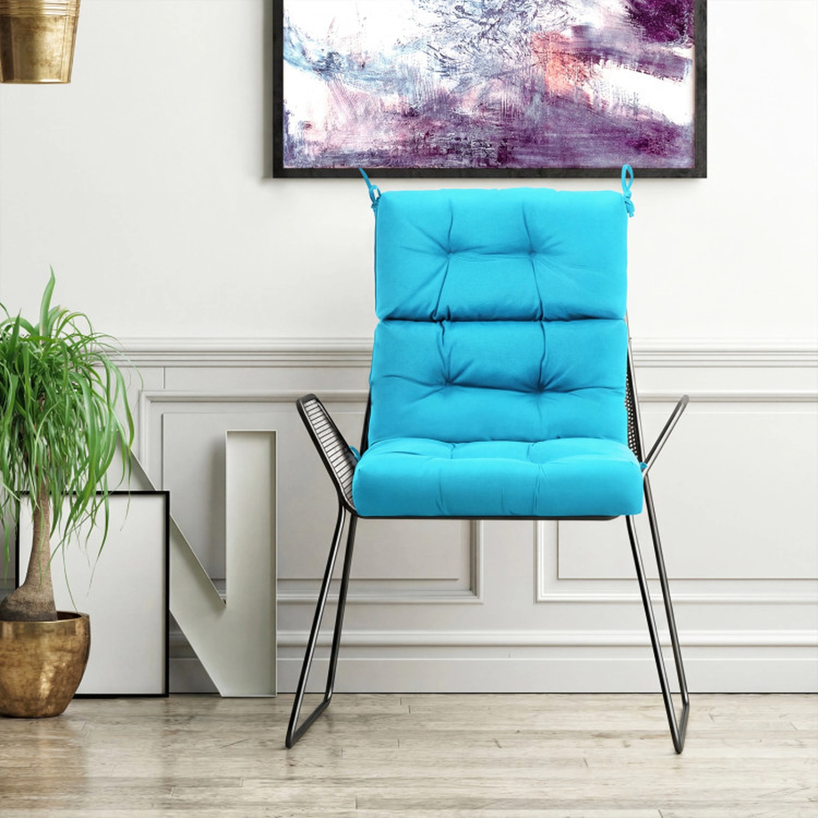 SUGIFT 45.5-in x 22-in Turquoise Tufted High Back Outdoor Patio Chair Cushion with 3-Fold Design and String Ties