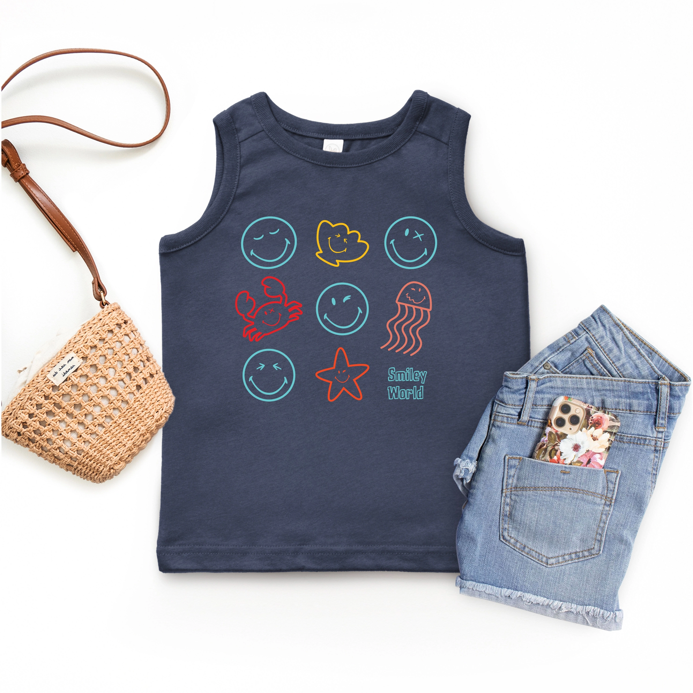 The Juniper Shop - Youth Tank Top SmileyWorld Sea Critters Grid
