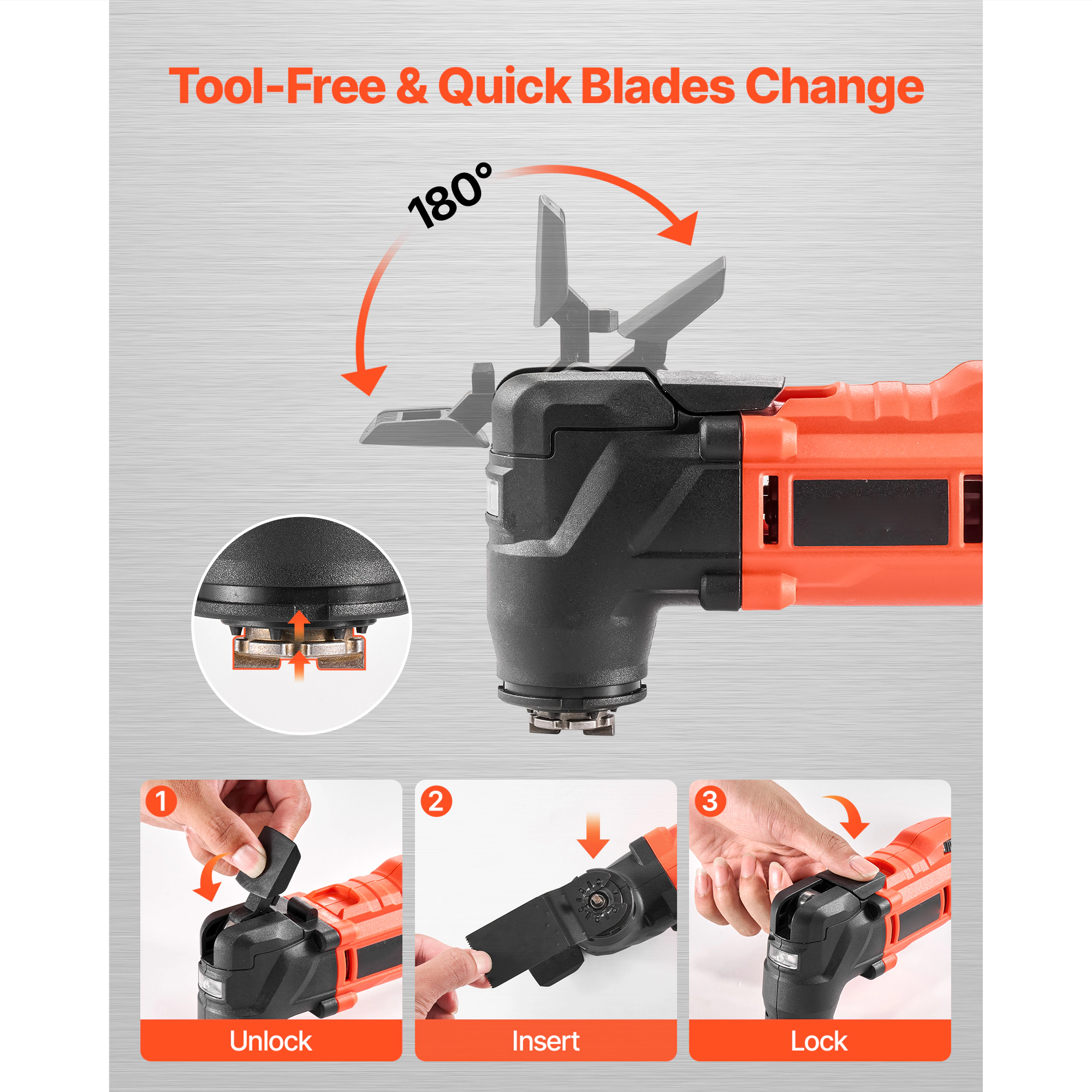HONGGE Cordless Oscillating Tool, Oscillating Tool with 6 Variable Speeds OPM, 3.2° Angle