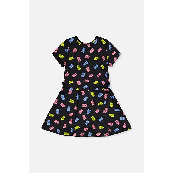 Deux par Deux Girls Gummy Bear Print Short Sleeve Drop-Waist Dress