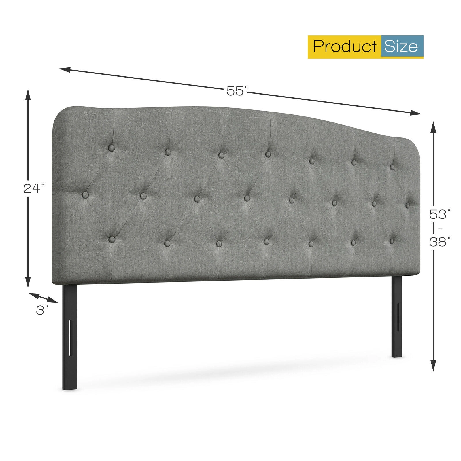SUGIFT Faux Linen Full Headboard with Adjustable Heights 55-in Wide Upholstered Panel 31-lb Net Weight Light Gray