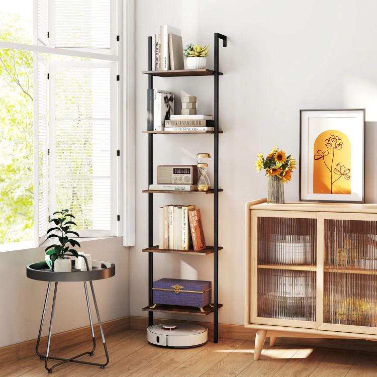 Hivvago 5 Tier Wall Mount Ladder Shelf with Anti-Tipping Kits for Home Office