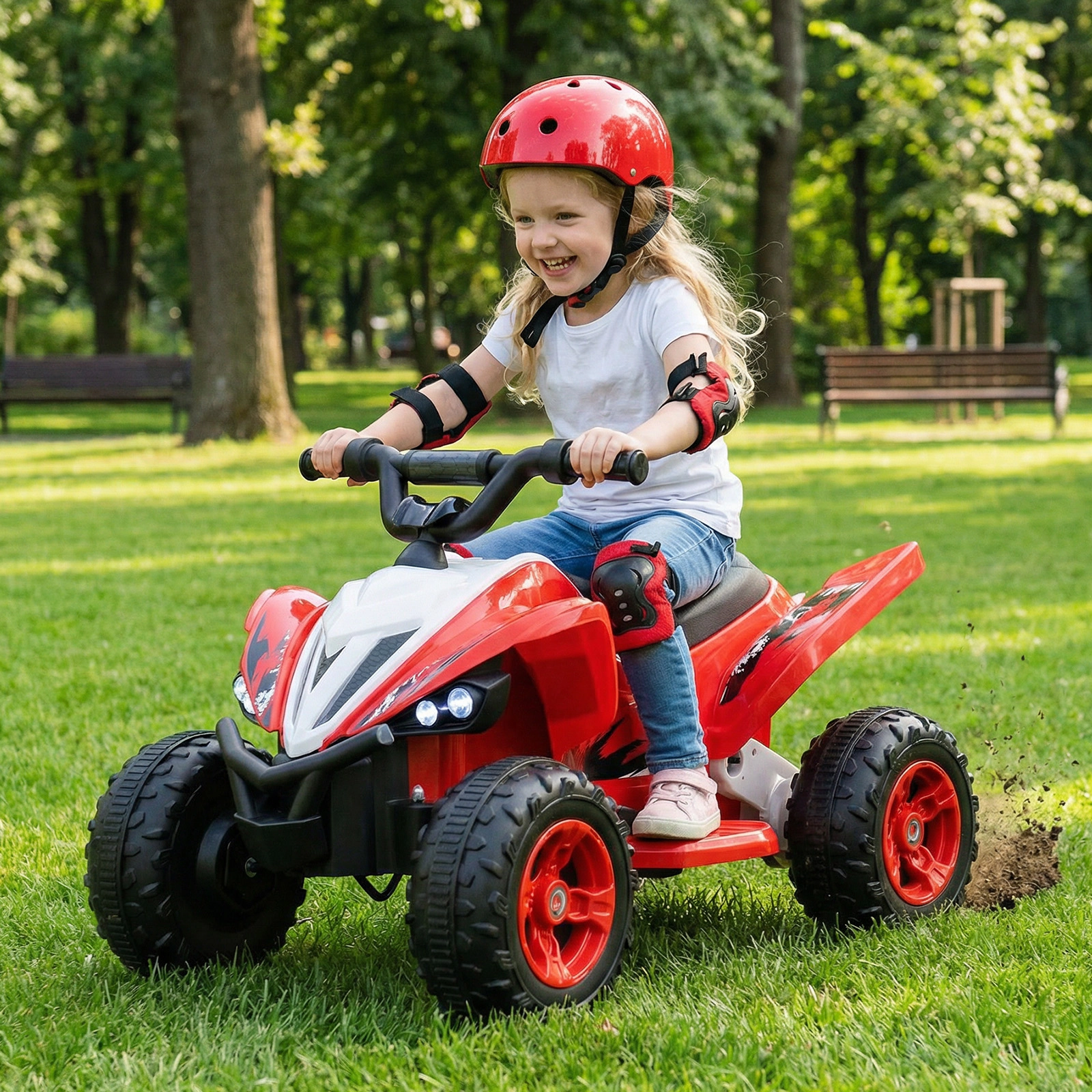 SUGIFT 12V 4-Wheeler Kids Ride On ATV Quad 3-7 mph 66-lb Capacity Ages 3+ with LED Lights 33.1-in Long Red