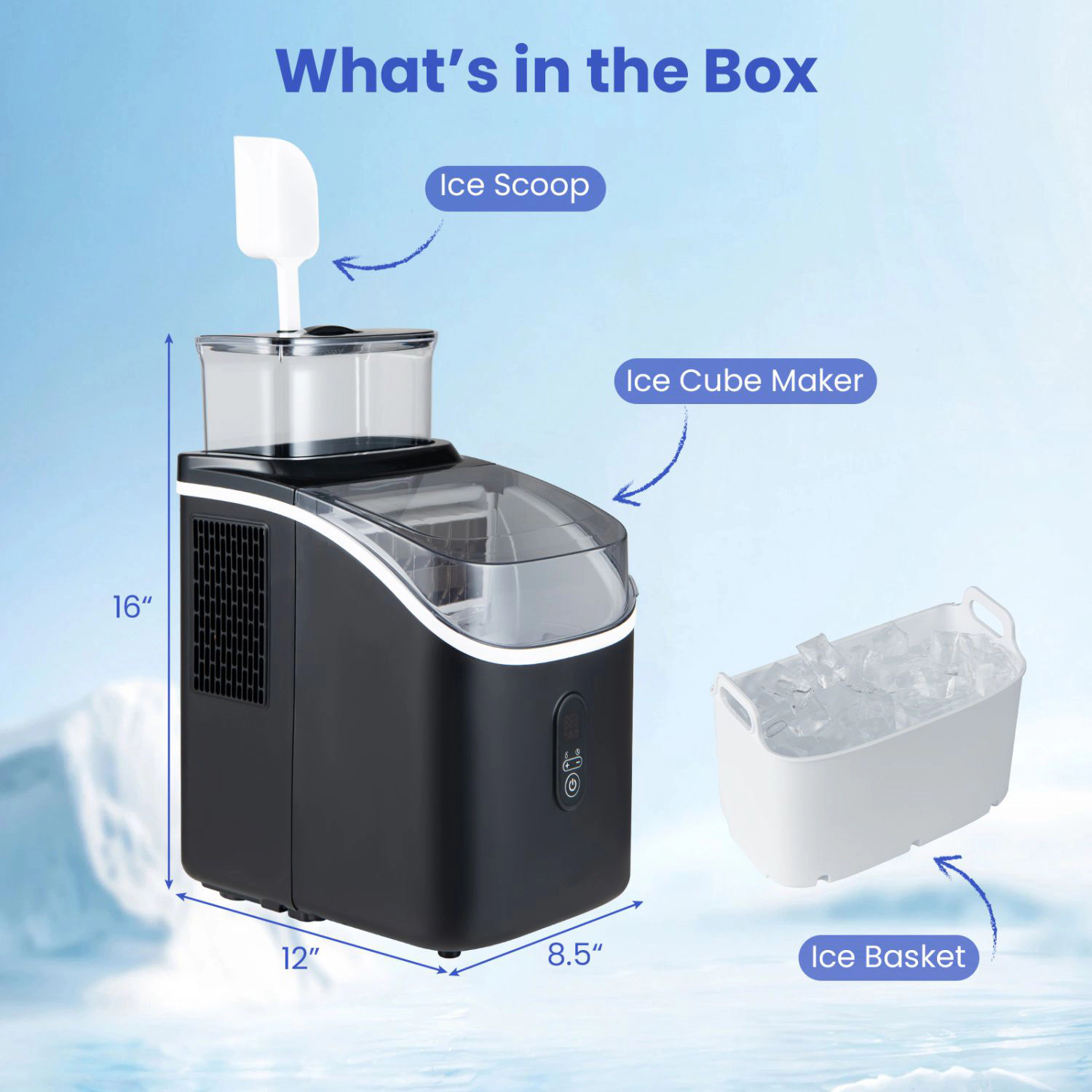 SlickBlue Black Countertop Cube Ice Maker, 34 Lbs Daily