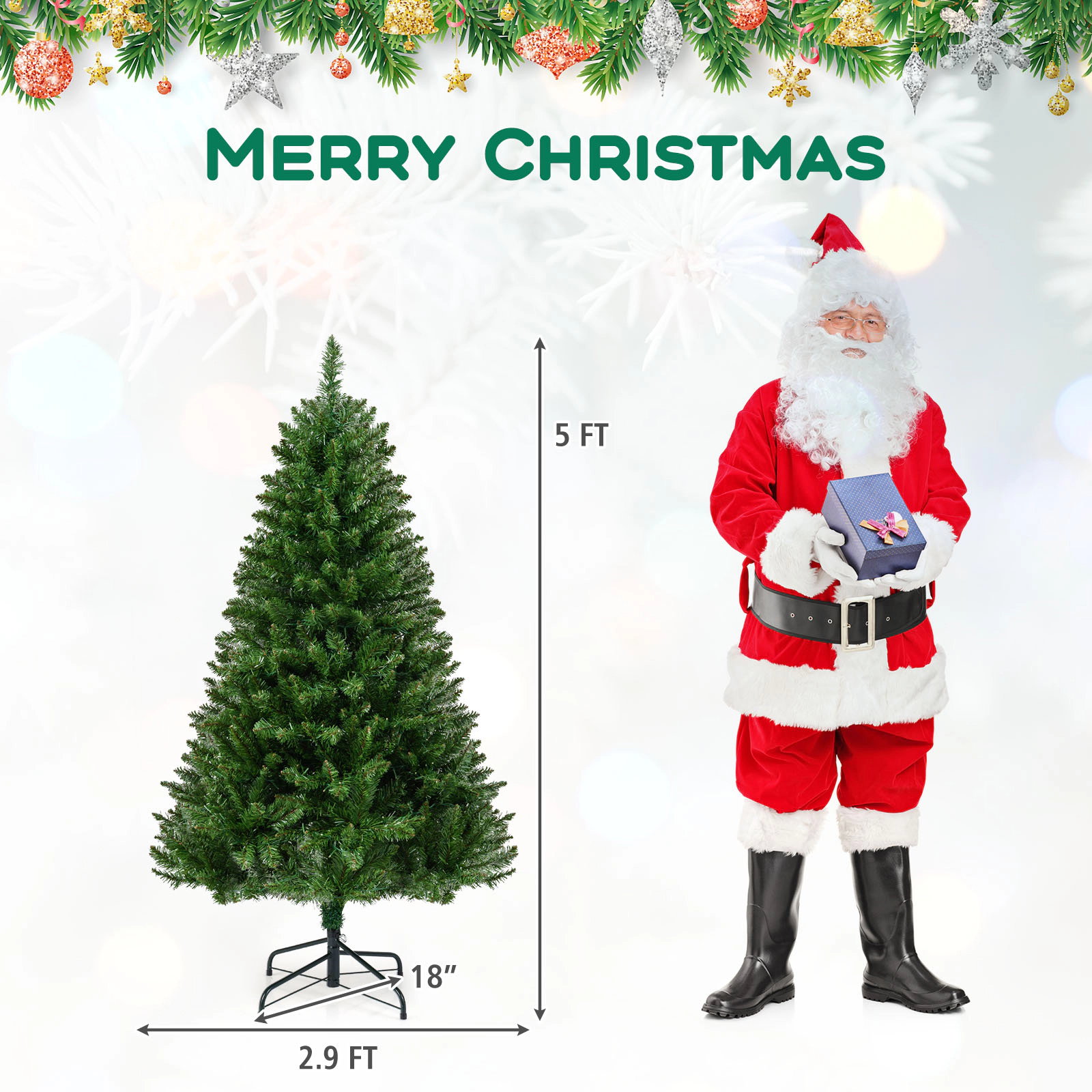 Costway 5/6/7 FT Artificial Christmas Tree with 510/814/990 Branch Tips, 400/700/1000 Warm LED Lights