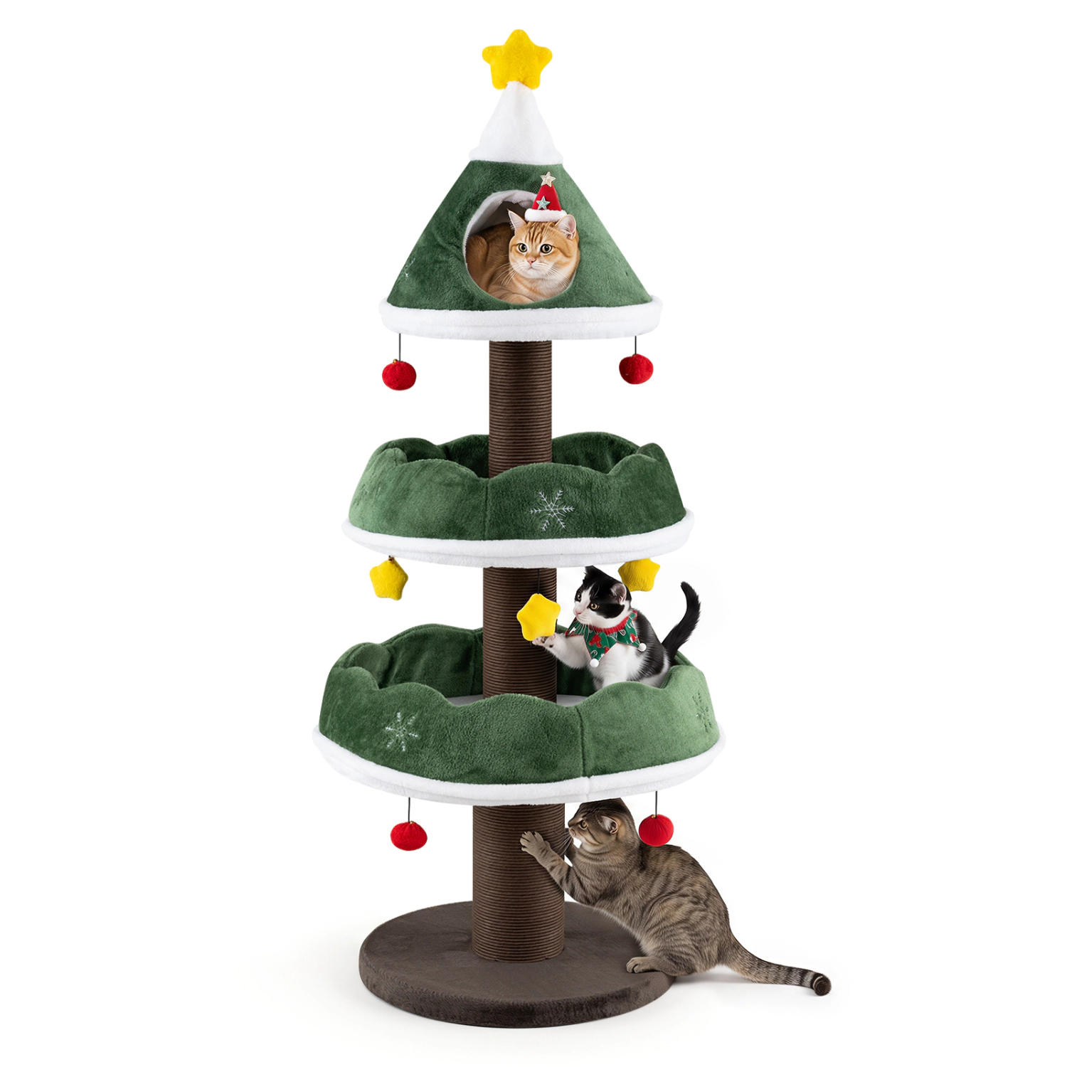 LJG 56.5 Inch Multi-Level Cat Tower with Fully-Wrapped Scratching Posts