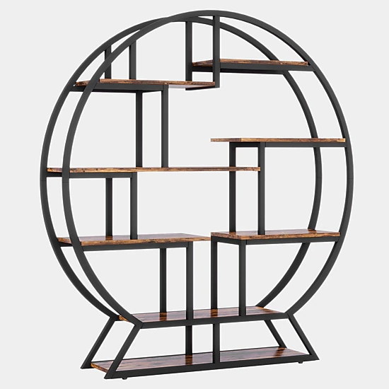 Tribesigns Round Bookshelf, 63 Inch Etagere Bookcase with Staggered Shelves Plant Stand