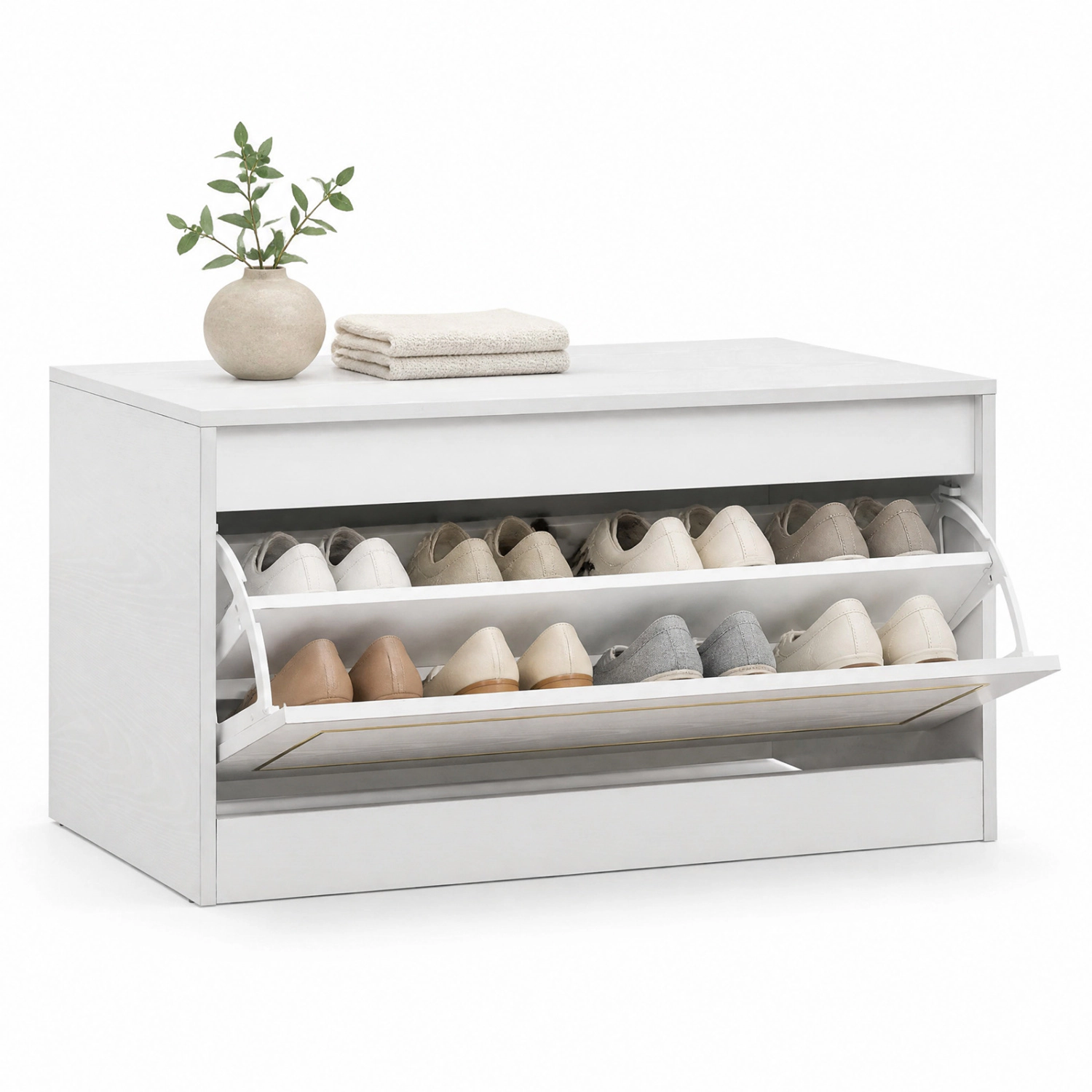 LJG Narrow Shoe Cabinet with 1 Flip Drawer and Adjustable Shelf for Hallway