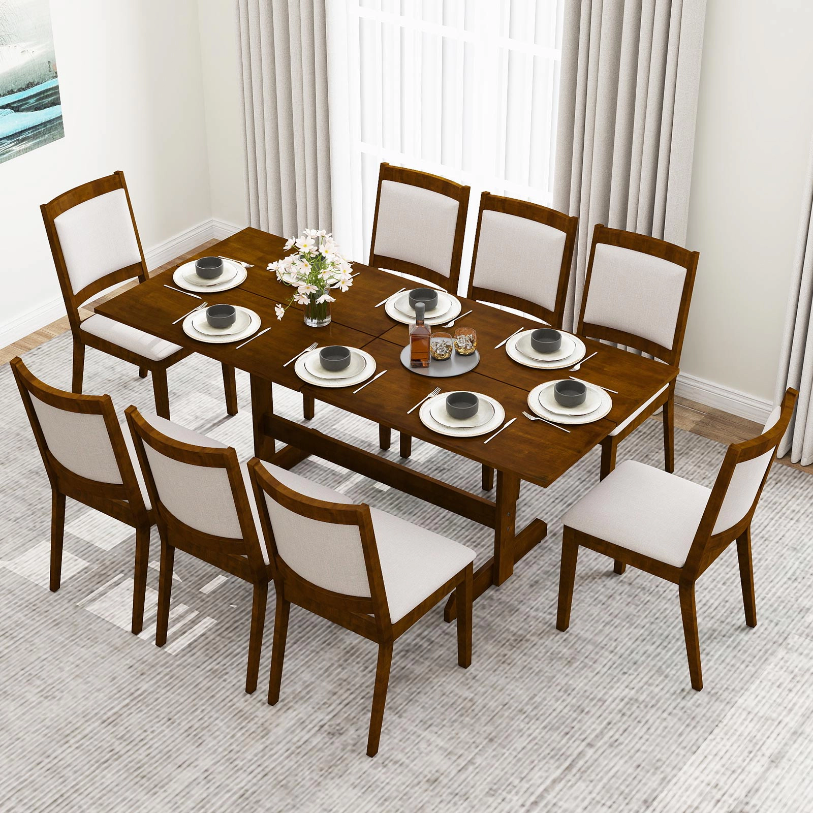 LJG 71 Inch Farmhouse Dining Table Wooden Kitchen Table for 6-8 with Rubber Wood Legs